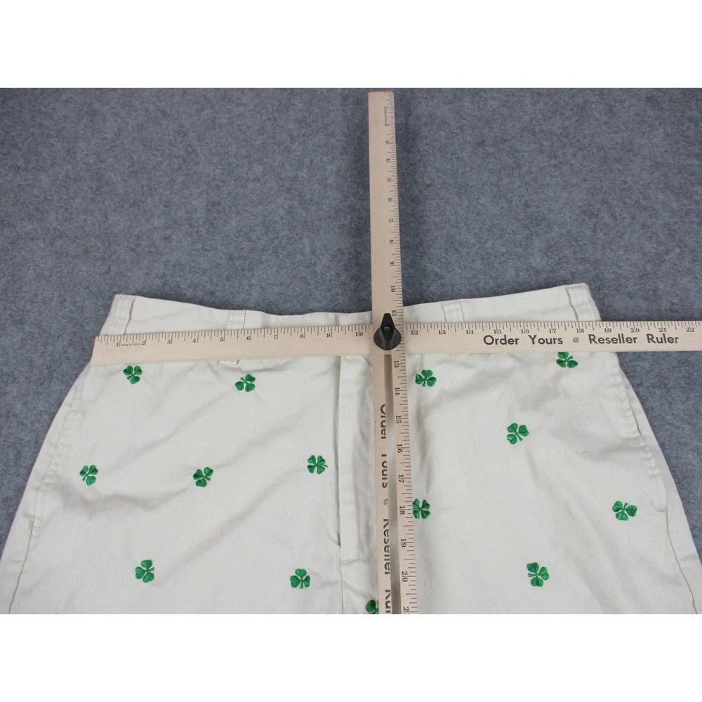 Orvis Shorts Mens 38 Off White Cream Green Clovers Floral Chino Embroidered VTG